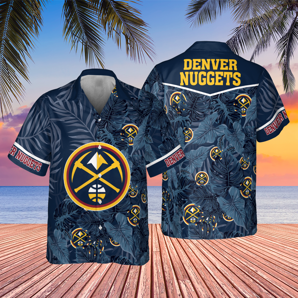 Denver Nuggets Leaves Tropical Pattern Print Hawaiian Shirt