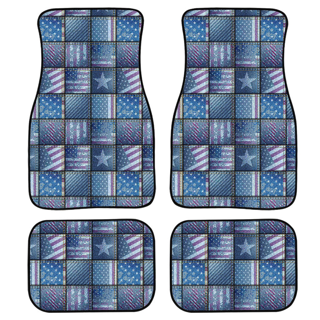 American Denim Patchwork Pattern Print Front And Back Car Floor Mats, Front Car Mat