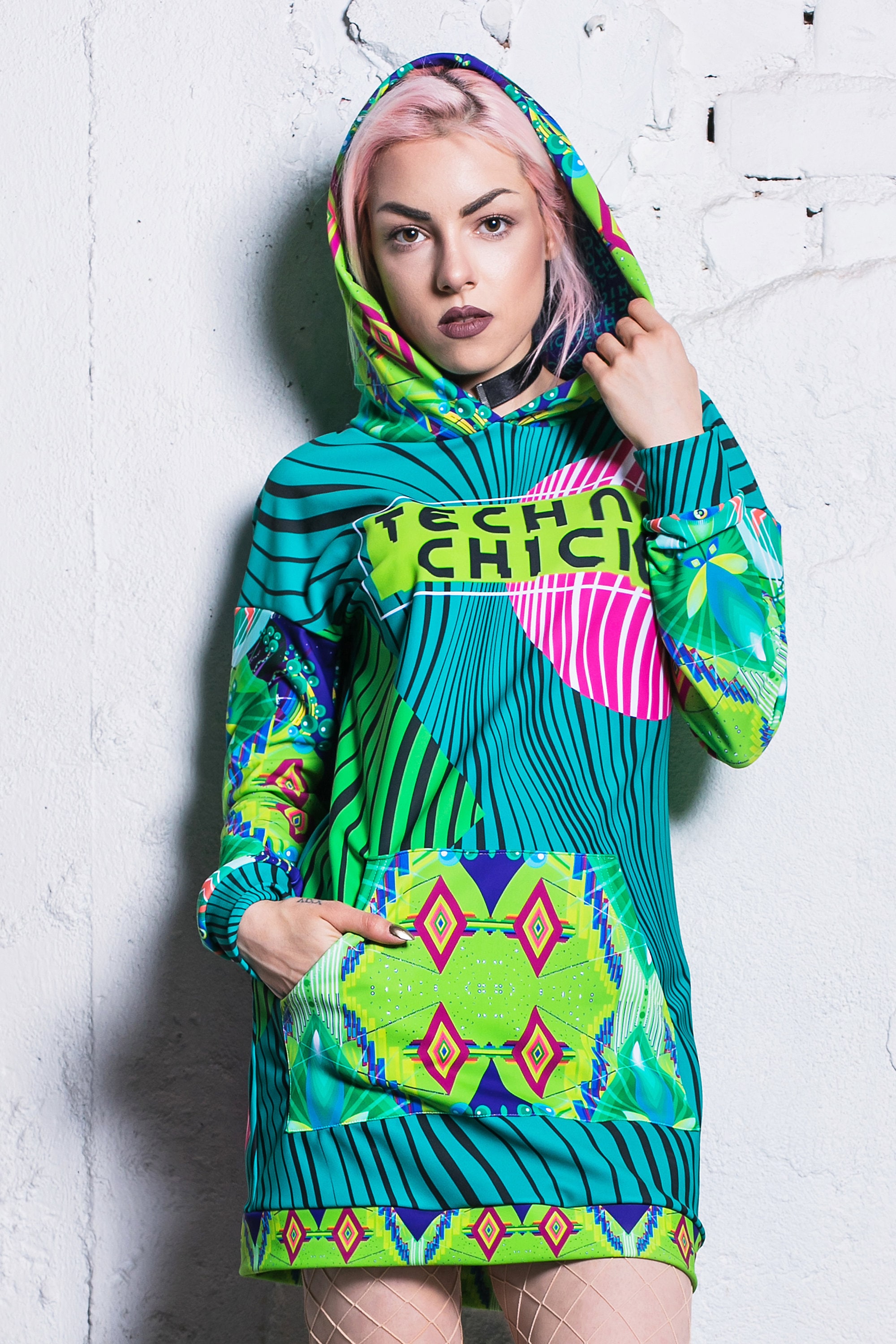 Psychedelic Hoodie for Women, cool graphic hoodie, hoodie dress, long hoodie, festival hoodie, green hoodie, festival clothing