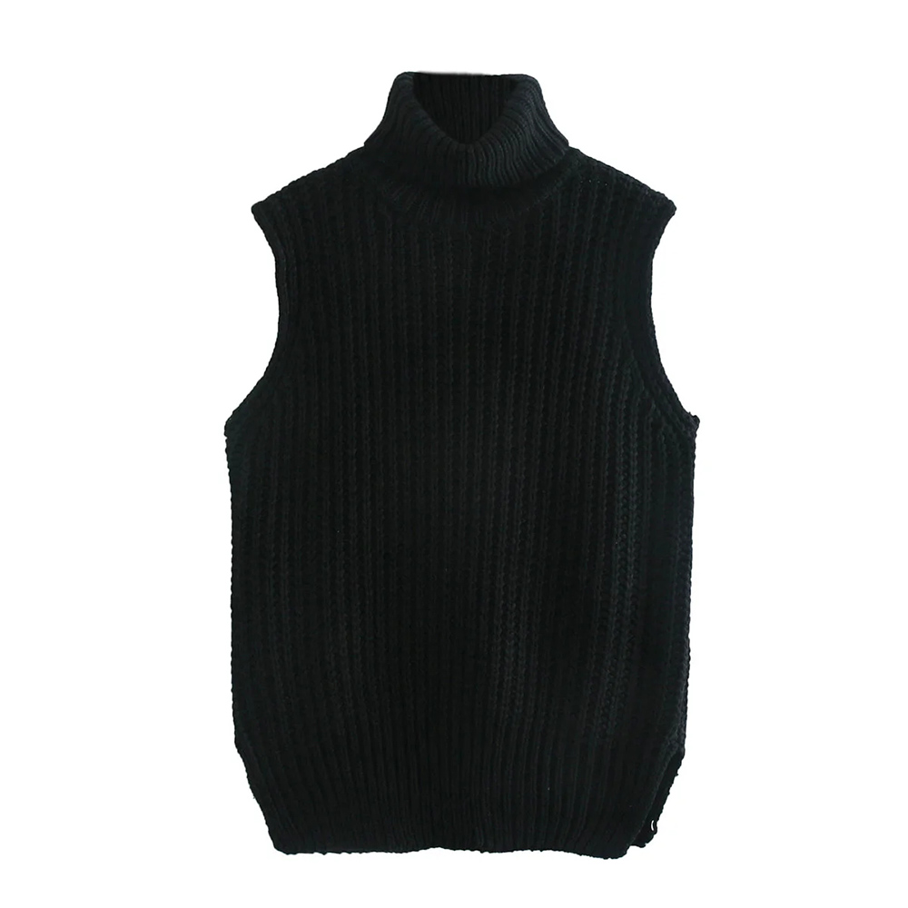 XIKOM 2021 Autumn Solid Women Turtleneck Sweater Vest Sleeveless Sweater Women Long Casual Oversize Knitted Vest Women’s Sweater alx