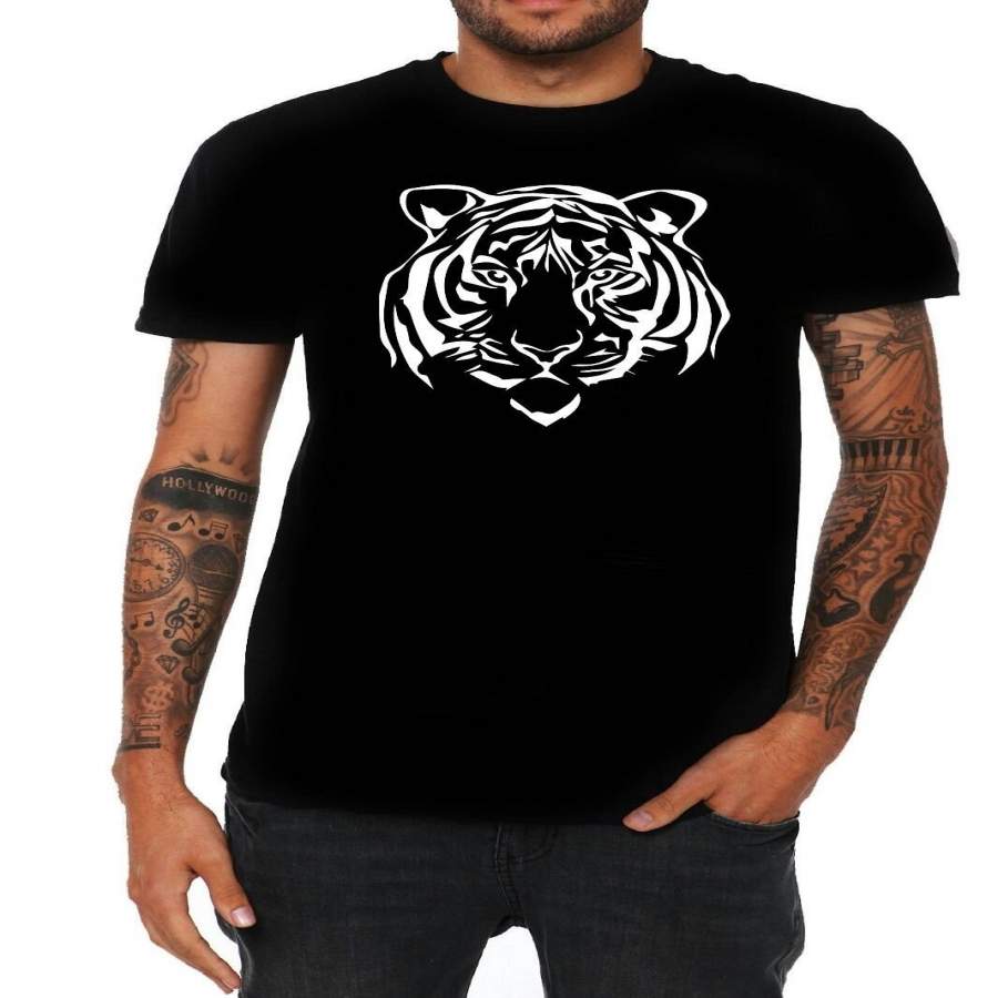 Tiger Head T-Shirt White Silhouette Fashion Animal Print Trible Men’S Fashion T-Shirt