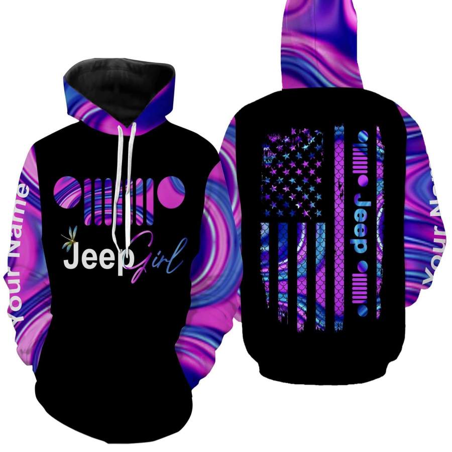 Custom Name Jeep Girl Holographic Pink And Black Hoodie 3d all over print