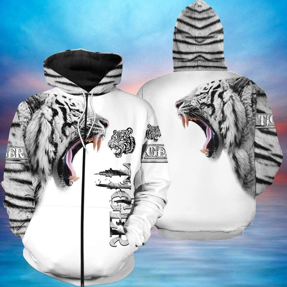 White Tiger Skin Black white Hoodie 3D V