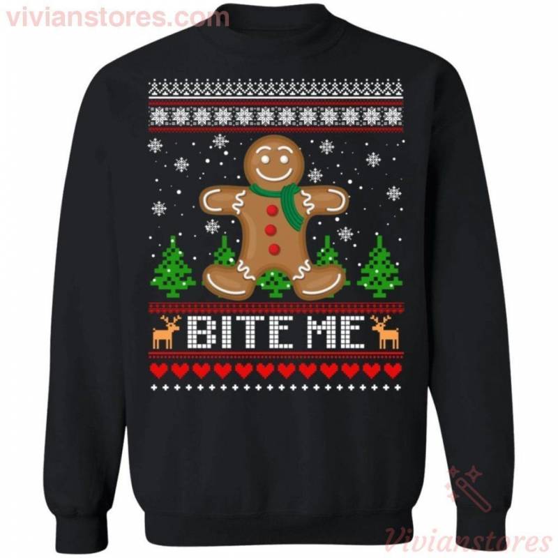 Bite Me Sweatshirt Gingerbread Man Shirt Ugly Sweater Style Shirt Xmas Gift Idea MT10