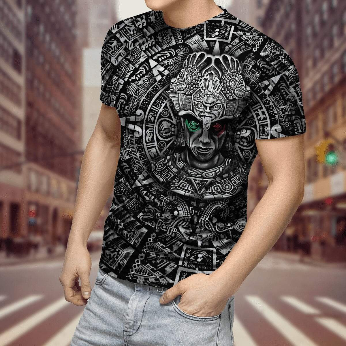 Aztec Mexican Pattern, Courage Warrior Heart 3D All Over Printed Unisex T-Shirt