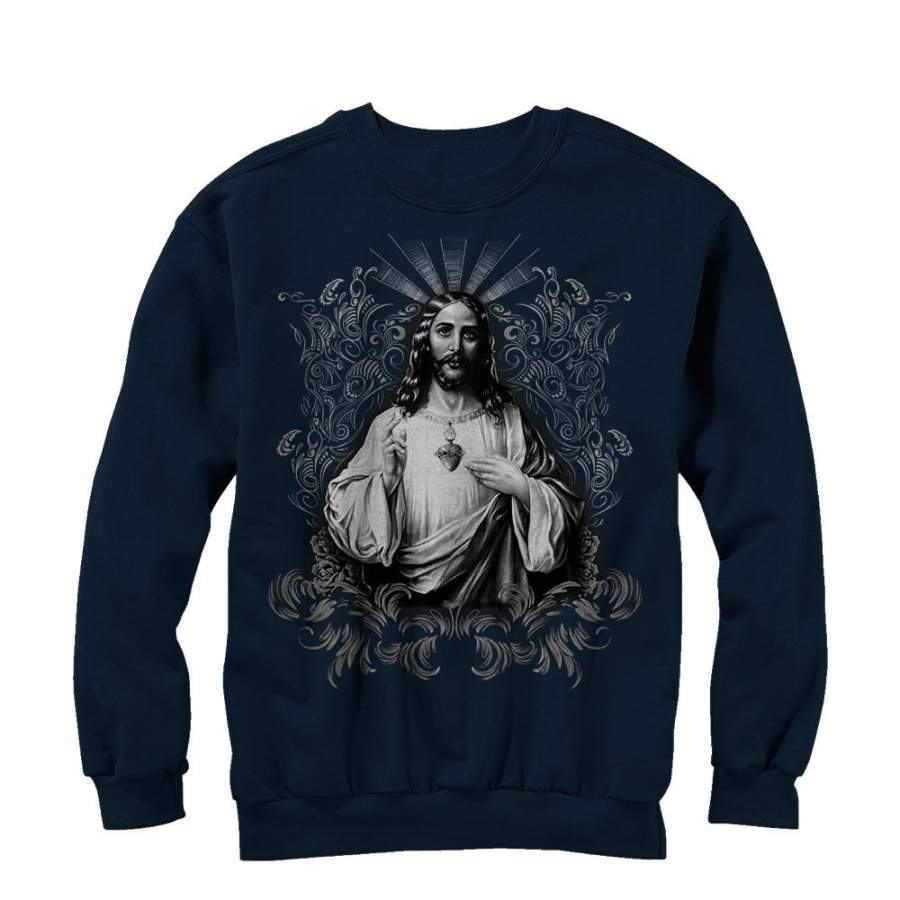 Aztlan Men’s Sacred Heart  Sweatshirt Navy Blue