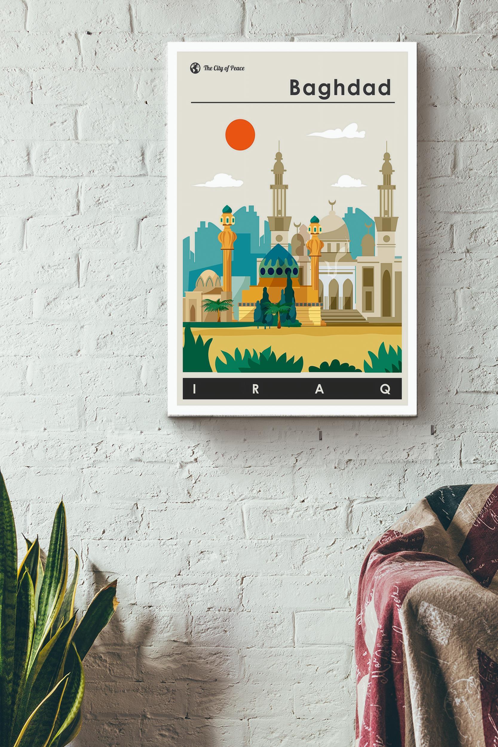 Baghdad Travel Print Poster – Traveling Knowledge Wall Art – Gift For Tourists Traveling Lover Iraqis Wrapped Canvas