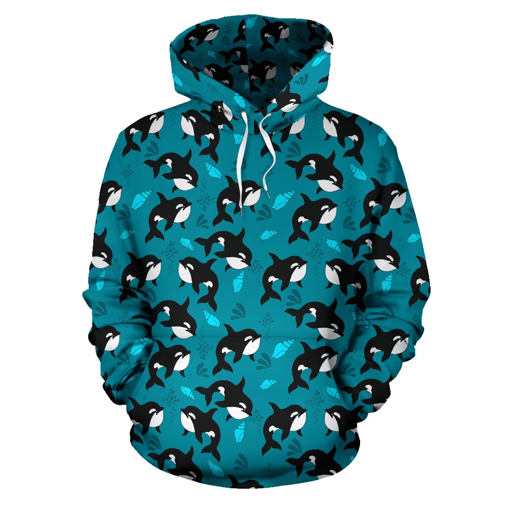 Whale Sea Design Themed Print Pullover Hoodie