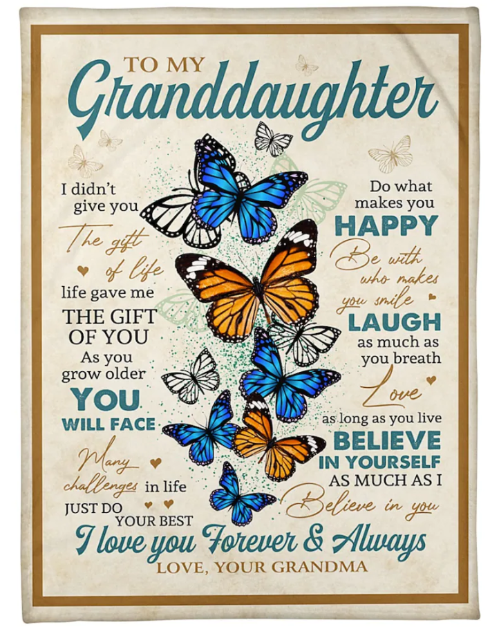 To My Granddaughter Love From Grandma Forever And Always Butterfly Blanket Gift For Granddaughter From Grandma Birthday Gift Home Decor Bedding Couch Sofa Soft And Comfy Cozy