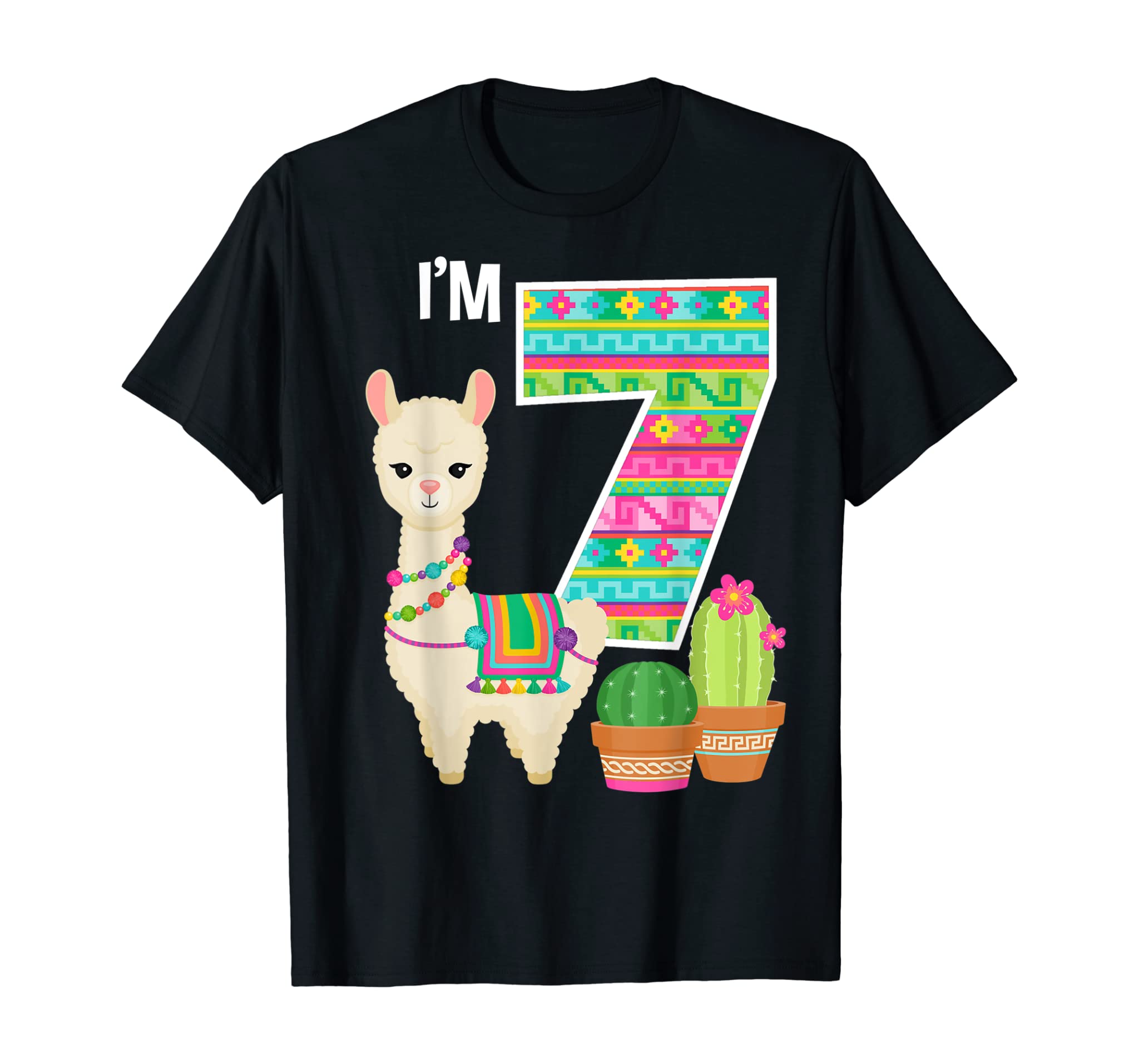 Llama Birthday I’M 7 Farm Llama Theme 7Th Birthday Gift T-Shirt