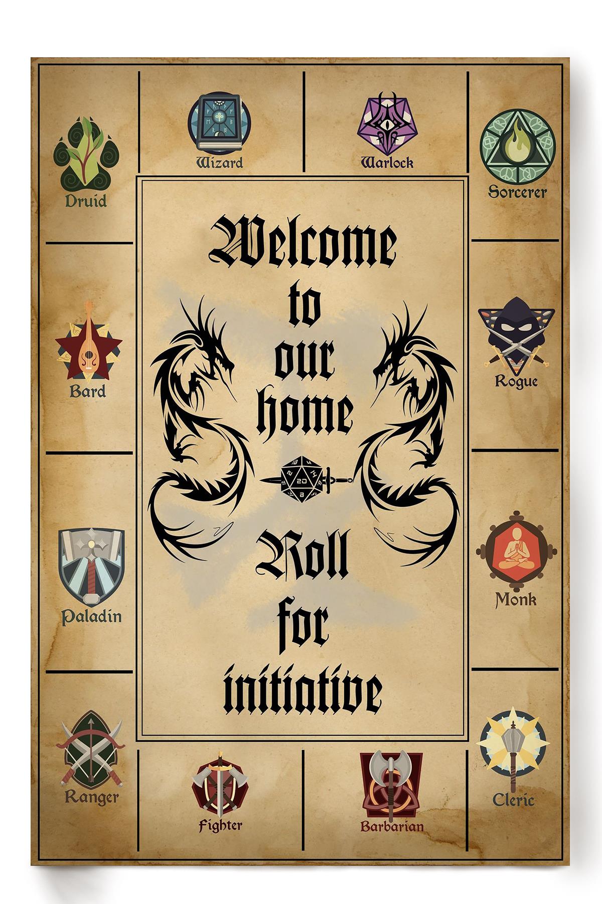 Welcome To Our Home Roll For Initiative Poster, Video Game Wall Art, For Gamer Gift, Home Decor Poster