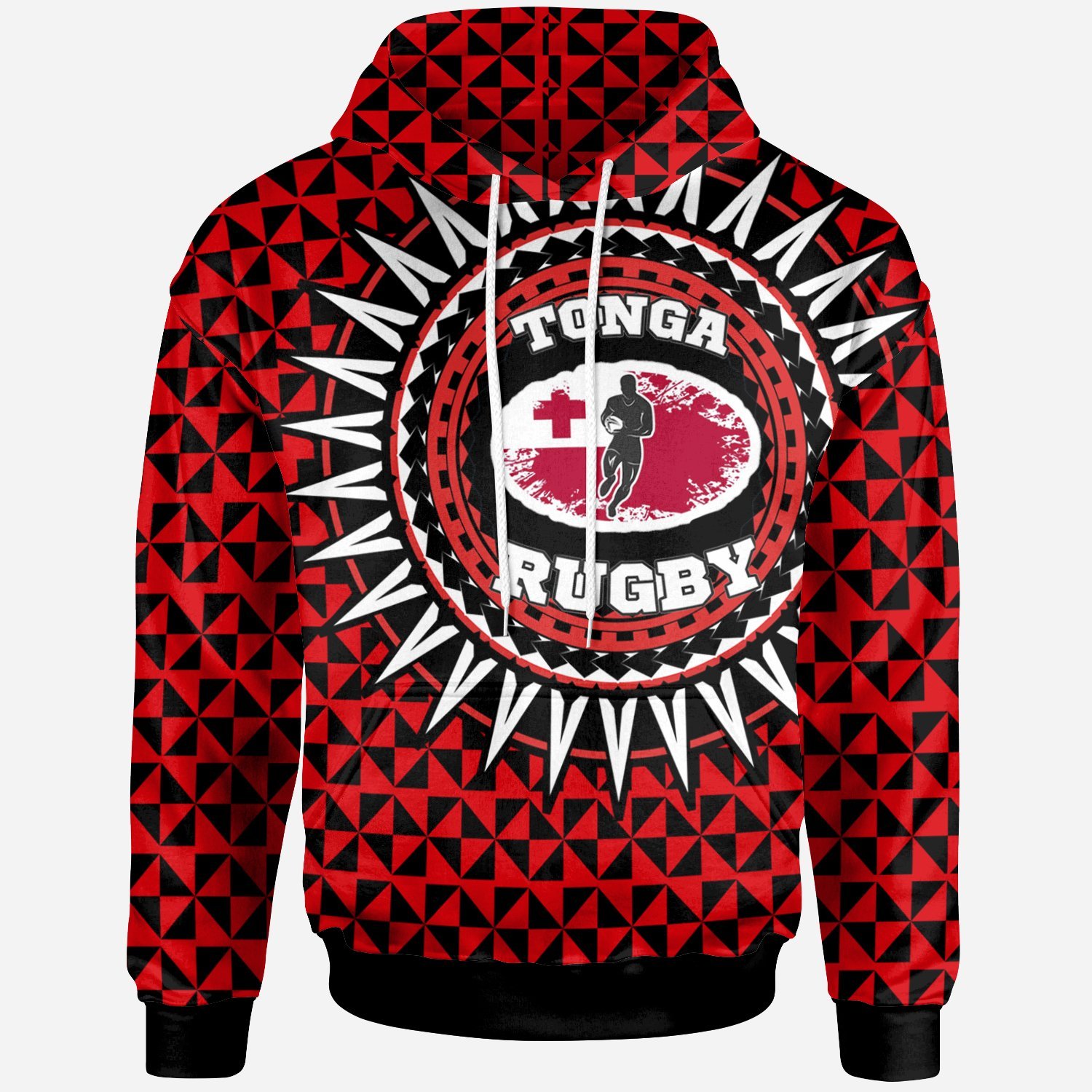 Tonga Hoodie – Rugby Style Red Black Color – Pacific Print Hoodie