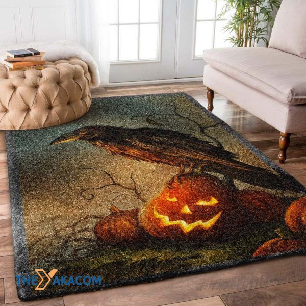 Pumpkin And Raven Happy Halloween Rectangle Area Rug Floor Decor