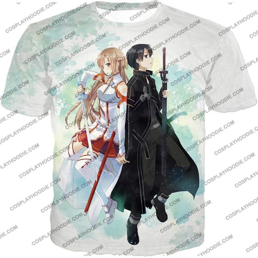 Sword Art Online SAO Promo Best Couple Kirito and Asuna Awesome White T-Shirt SAO054