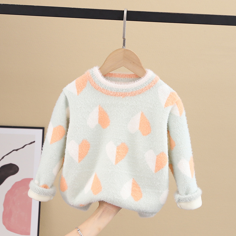 Winter Girl Knitting Sweater Kids Mink Fleece Clothes Toddler Knitwear Soft Long Sleeve Top Girl Pullover Clothing Thick Winter alx