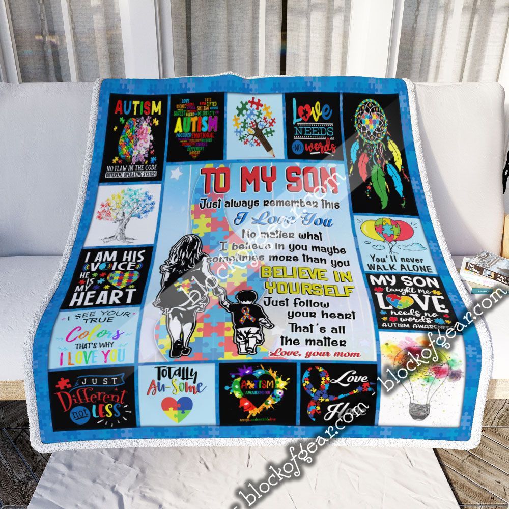 Autism Awareness Mom To Son I Love You No Matter What Sofa Throw Blanket