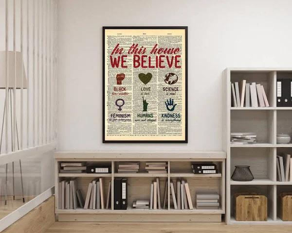 In This House We Believe Poster, Housewarming Poster, Black Lives Matter Blm Lgbt Feminism Vintage Canvas, Empowering Equality Poster Wb1