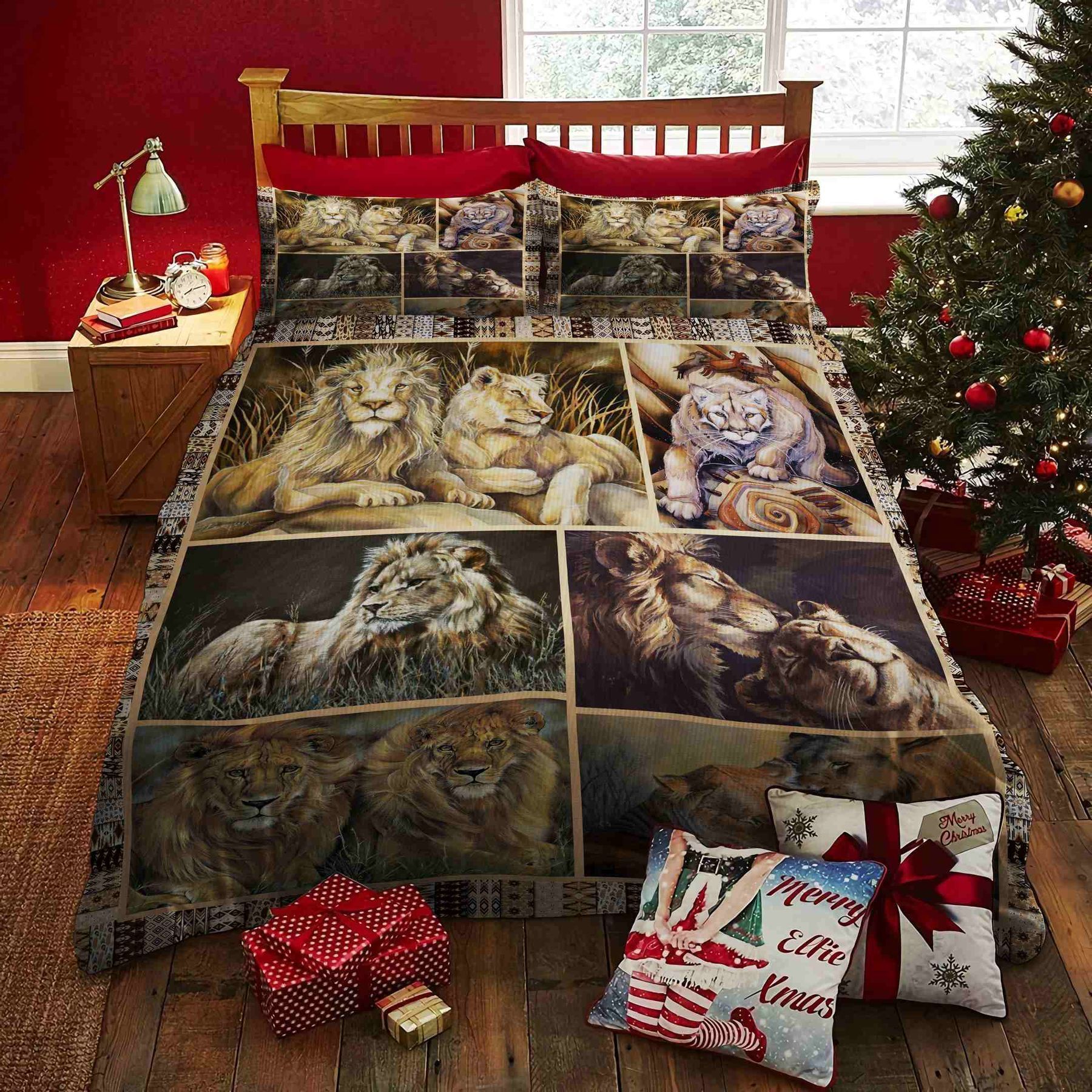 3D Lion Picture Collage Cotton Bed Sheets Spread Comforter Duvet Cover Bedding Sets