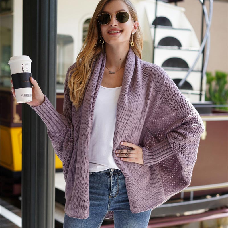 Anbenser Oversized Sweater Cardigan Knitted Women’s Clothes Patchwork Batwing Sleeves Outerwear Female Winter Plus Size Overcoat alx