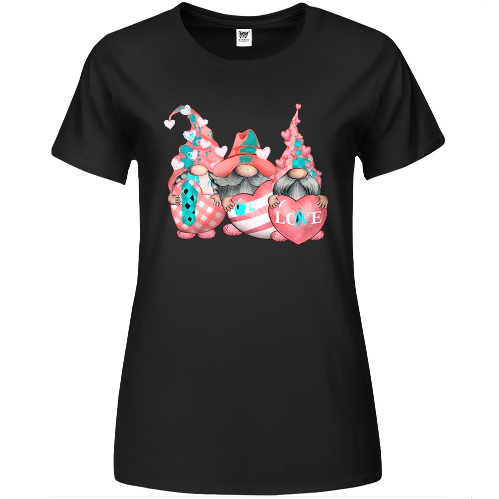 Happy Valentines Day Tomte Three Pink Hearts Garden Gnomes Premium Womens T Shirts