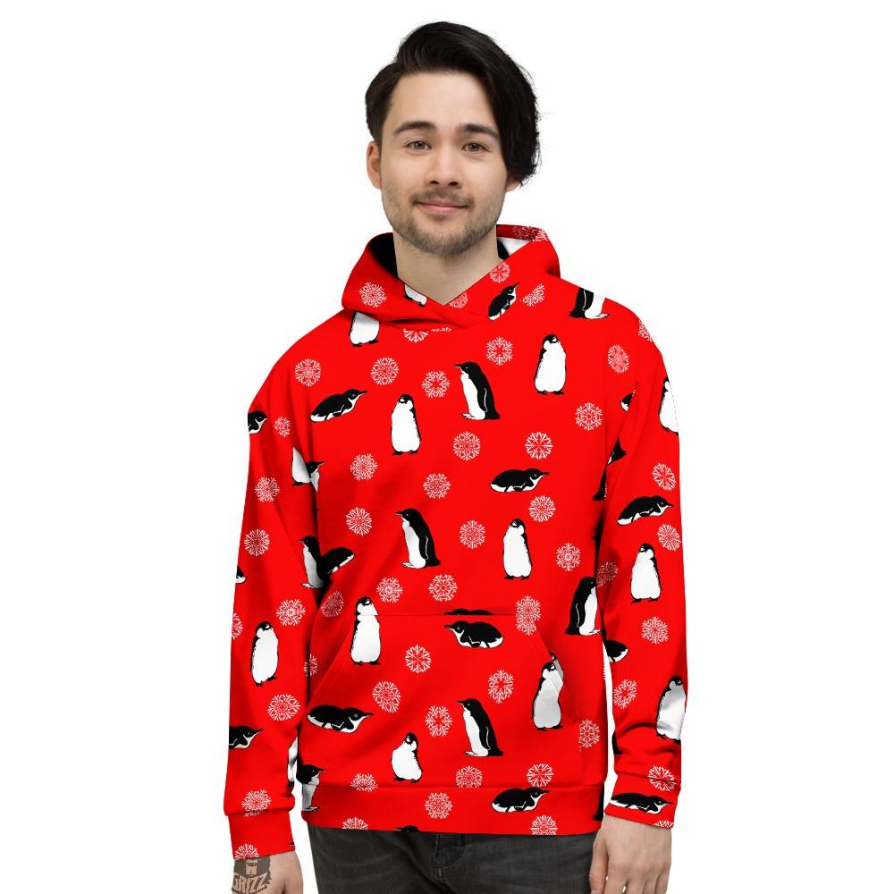 Penguin Red Snow Print Pattern Men’S Hoodie