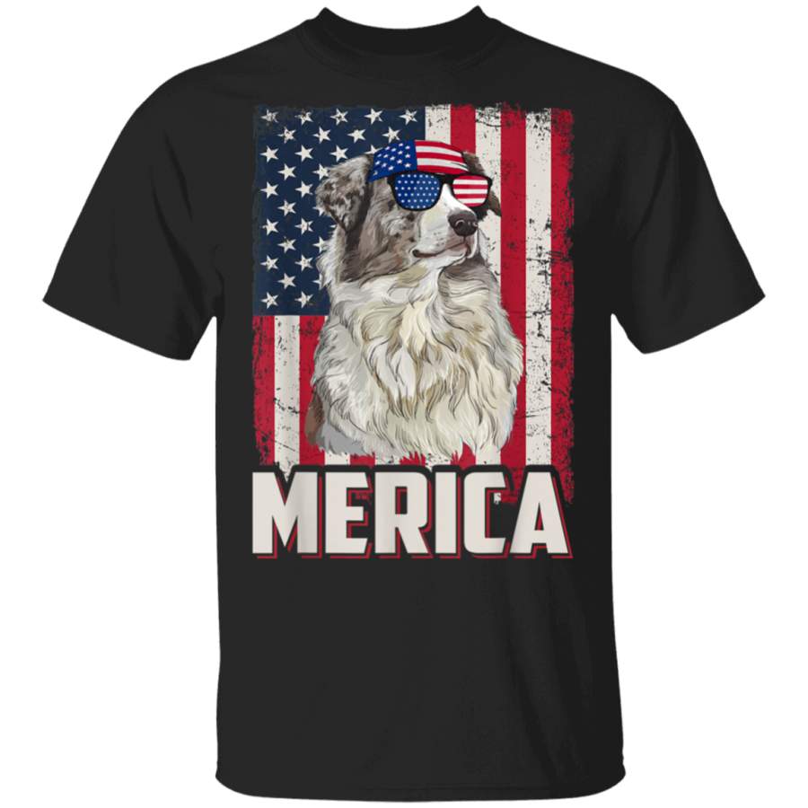 Australian Shepherd American Flag Merica Tshirt 4th of July