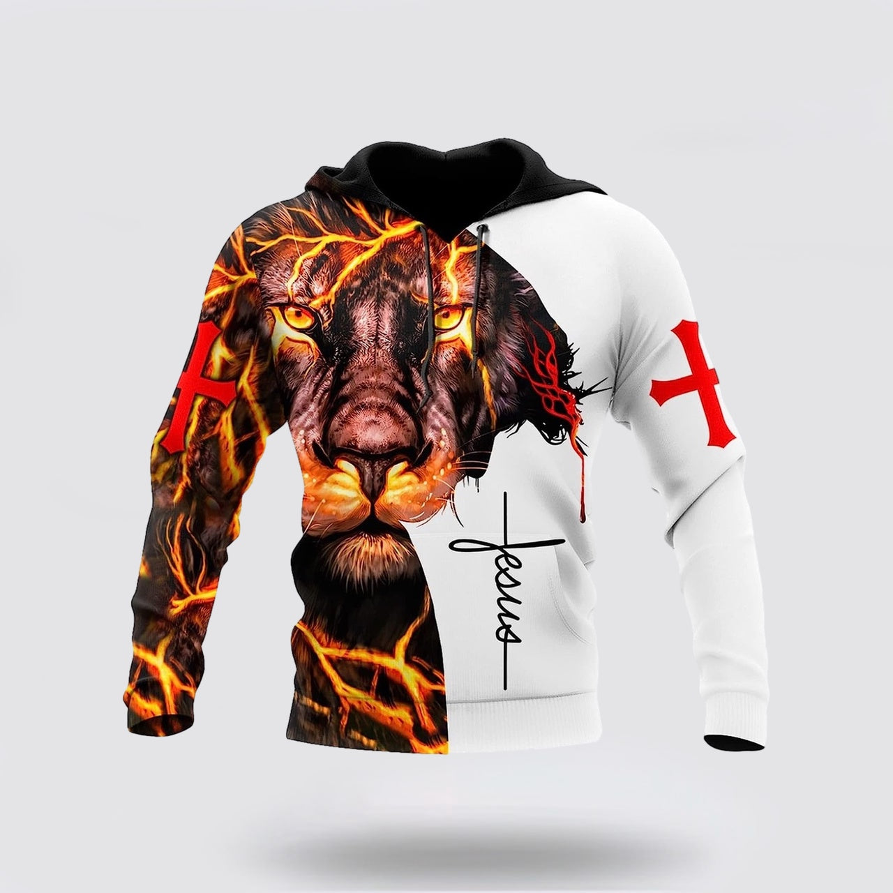 Lightning Lion And Jesus Cross 3D Hoodies For Women Men  Christian Apparel Hoodies