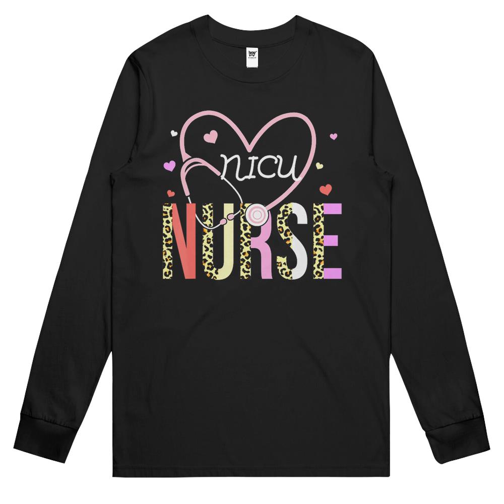 Nicu Nurse Valentine Leopard Print Heart Stethoscope Nursing Long Sleeve T Shirts