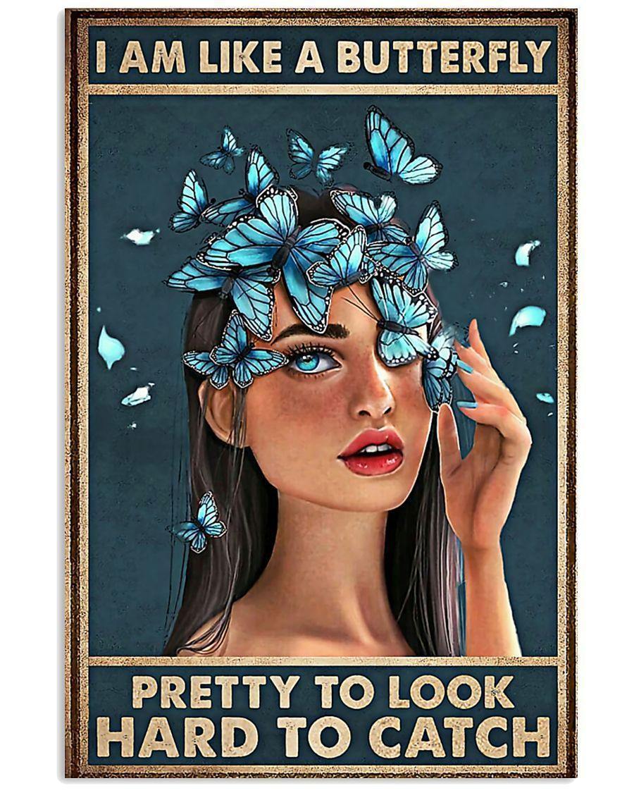 Blue Butterfly Girl I Am Like A Butterfly Pretty To Look Hard To Catch – Best Idea Gift , Gift For Home Decor, Gift For Family – Horizontal Canvas Matte Canvas Wall Art