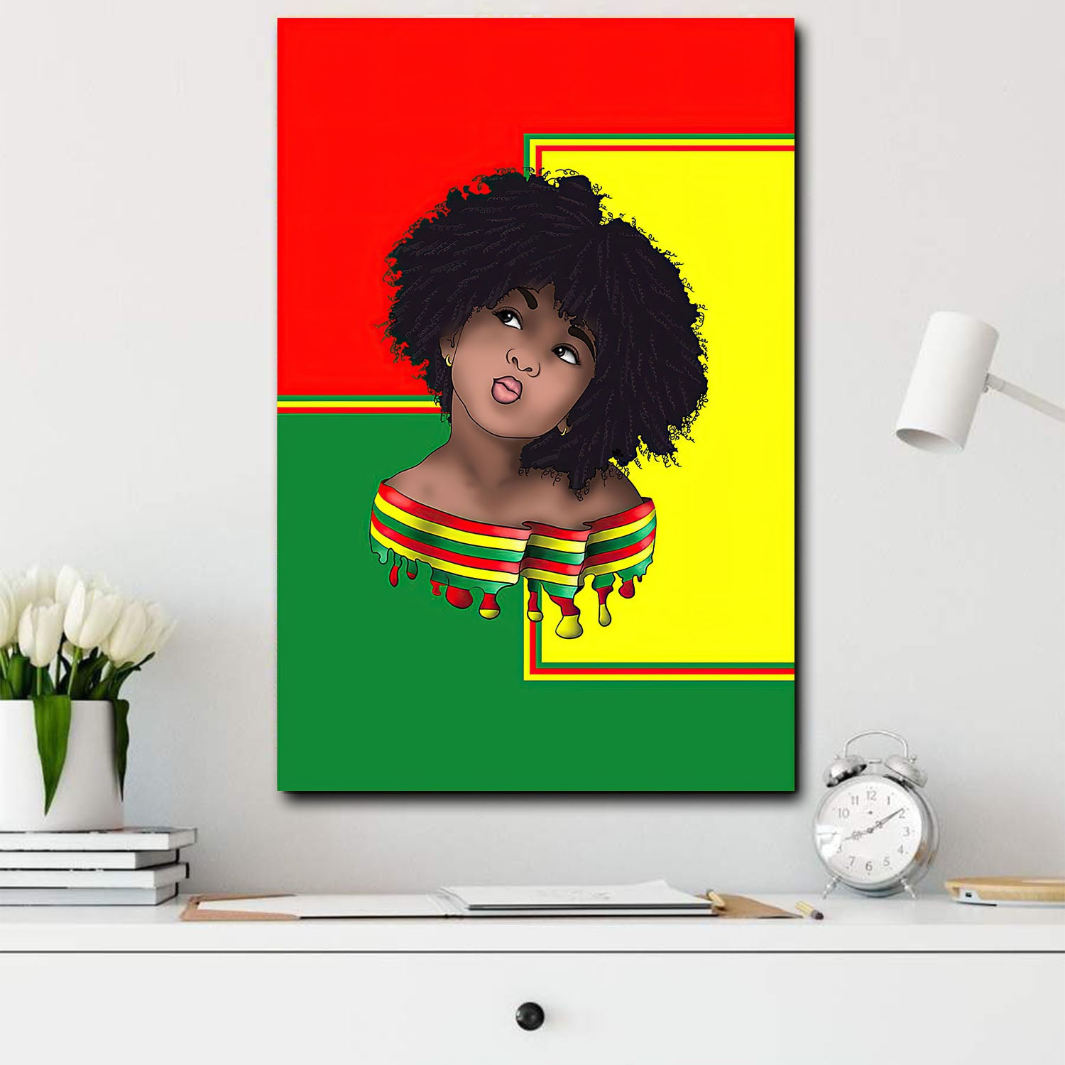 Africa Canvas Design Melanin Chibi Girl Living Room Bedroom Bathroom Home Decoration