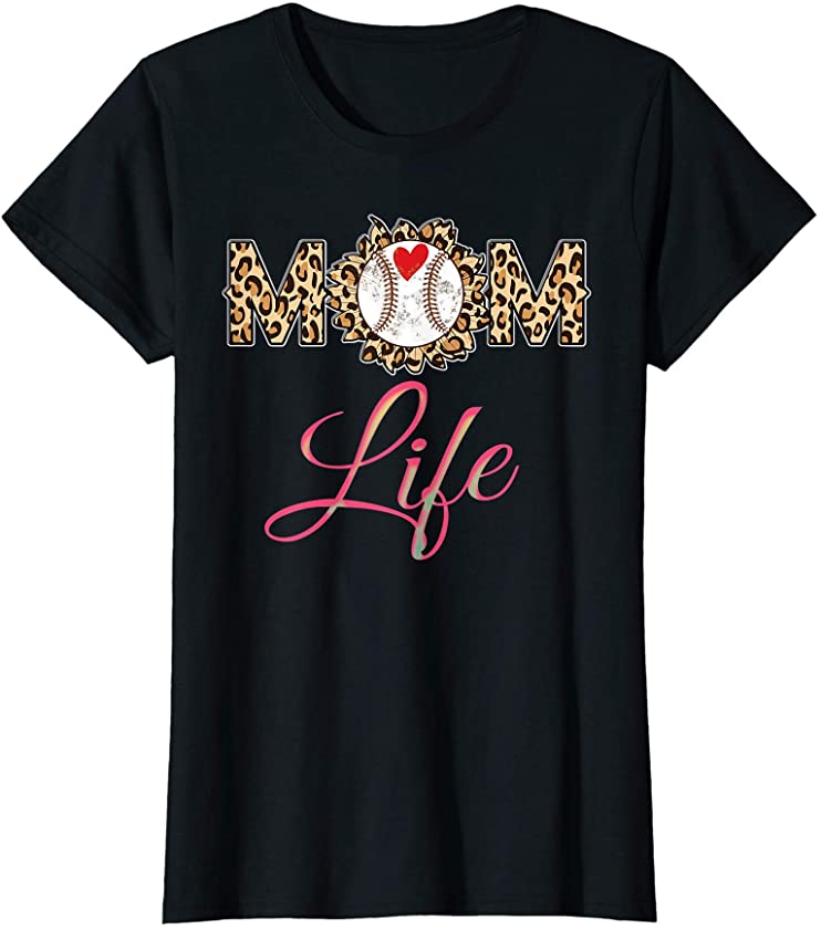 Womens Leopard Baseball Mom Life T-Shirt