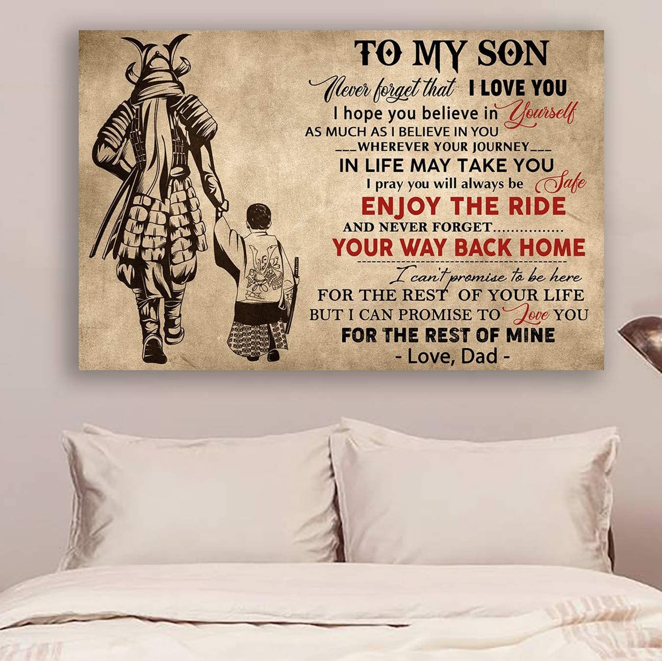 Poster for Room Aesthetic – Command Strips Wall Decor – Qh99 Customizable Samurai Poster- Dad to Son – Your Way Back Home