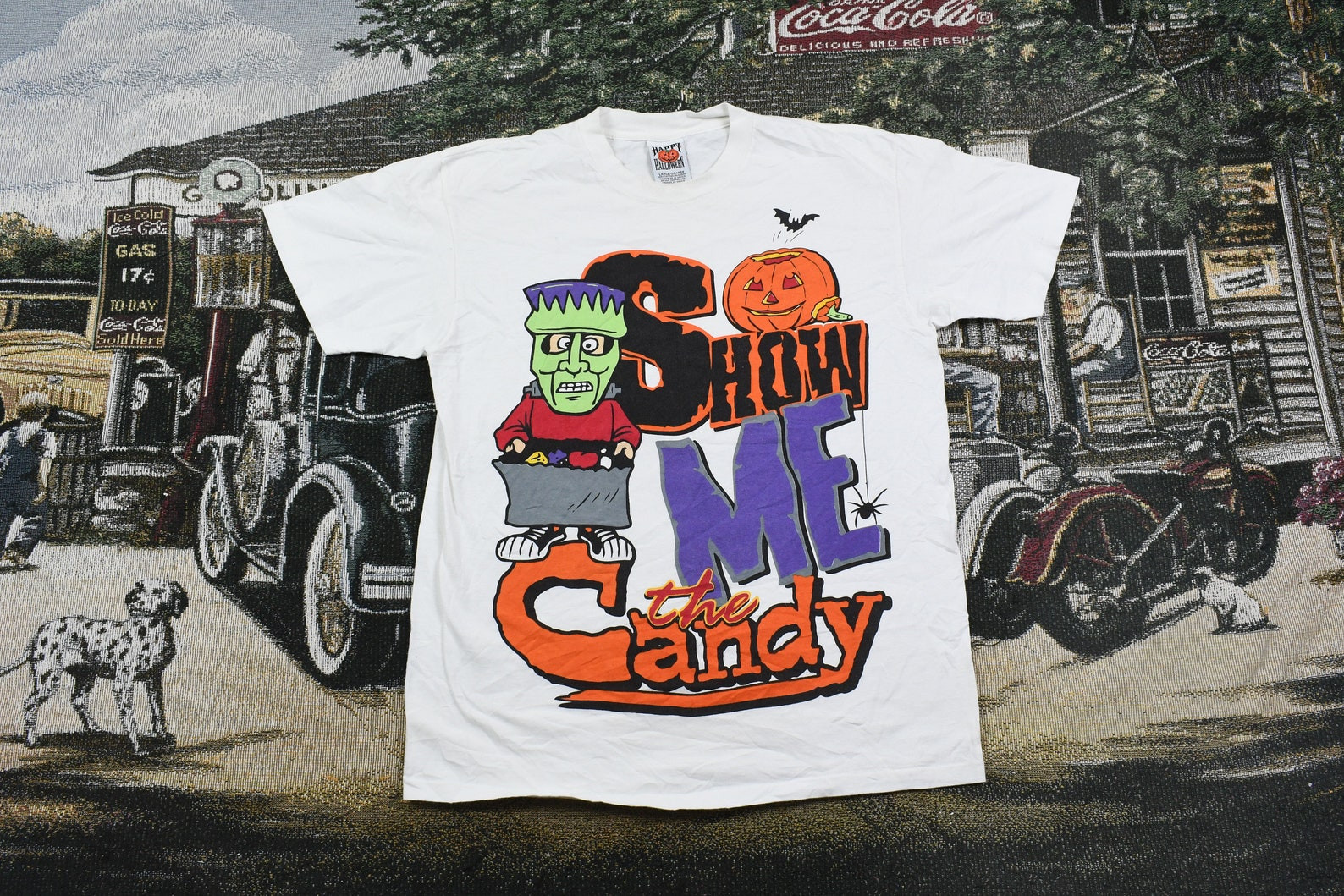 Vintage T Shirt  Halloween  Show Me The Candy Spell Out Graphic  90S 2000  Streetwear Fashion  Retro Style  Zombie  Pumpkin Costume