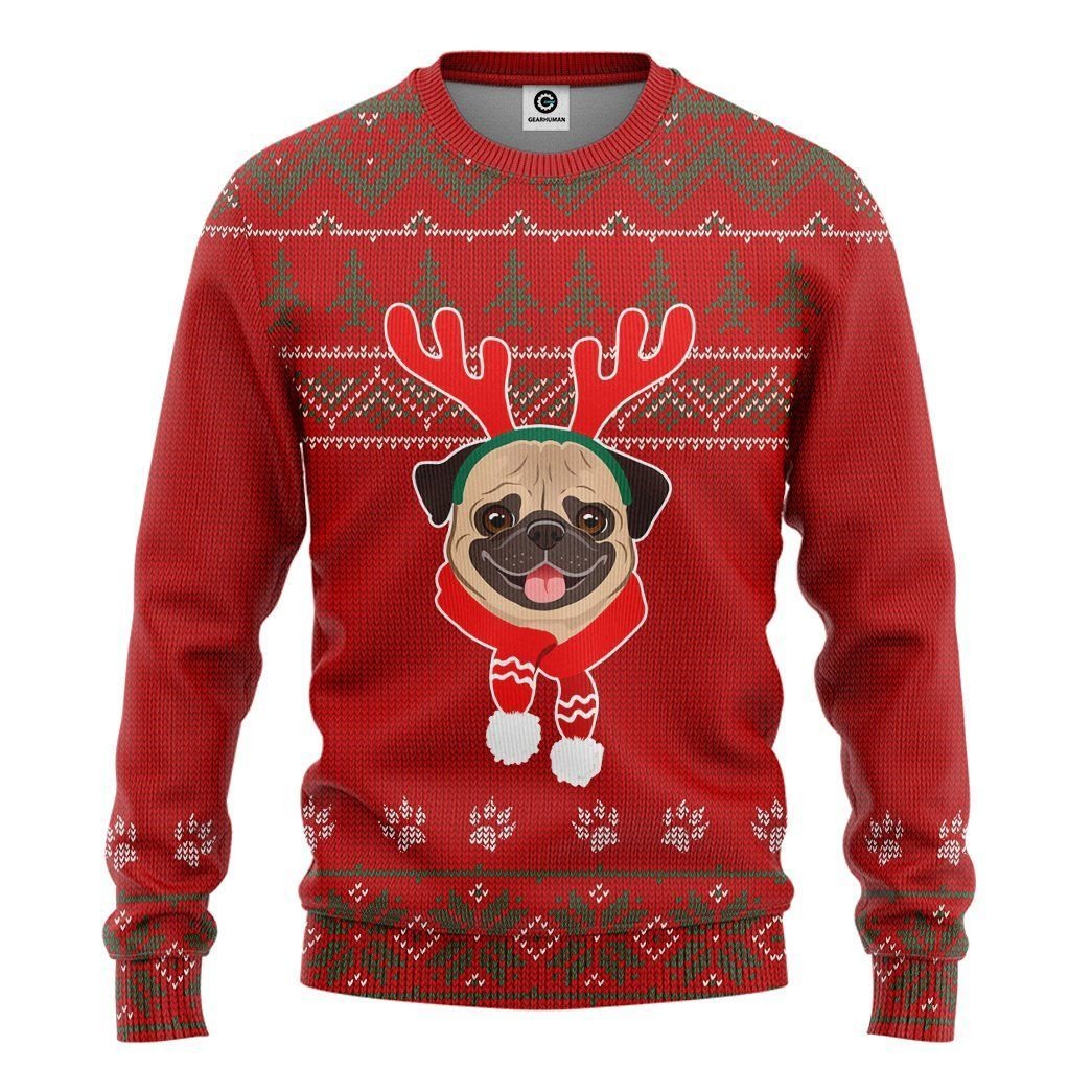 Casespring 3D Christmas Pug Dog Ugly Sweater Custom Sweatshirt Apparel