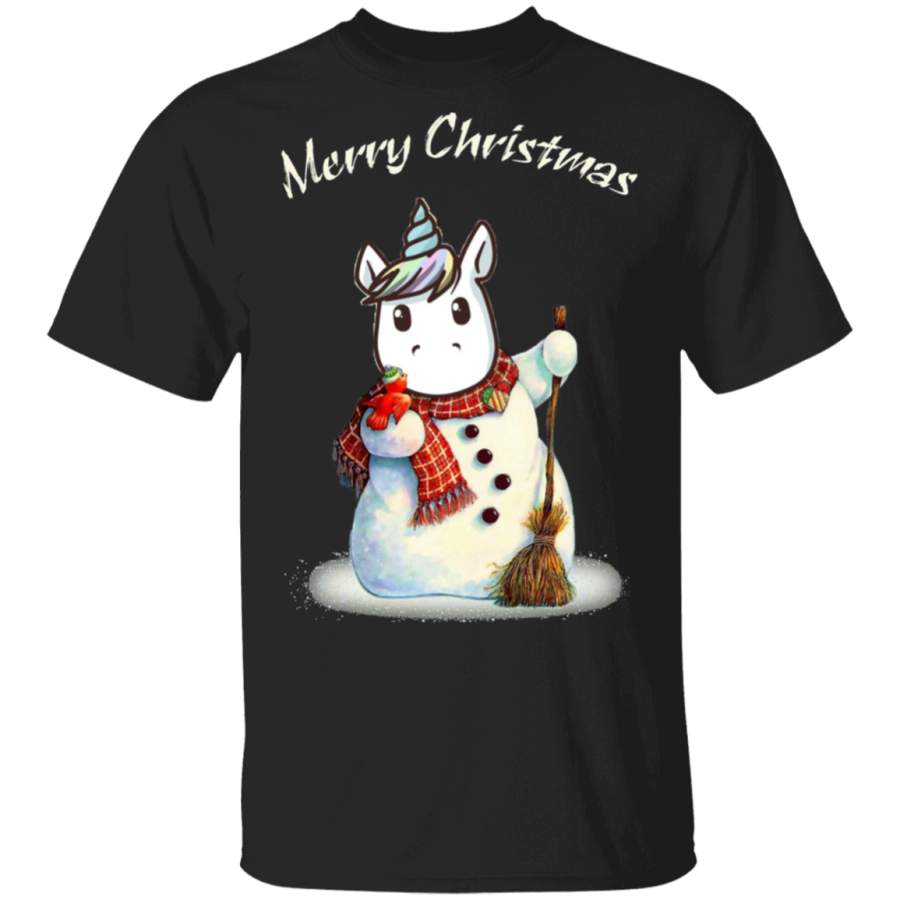 Unicorn Merry Christmas Shirt Cute Snowman Ugly Christmas Graphic Tee Gift For Girlfriend