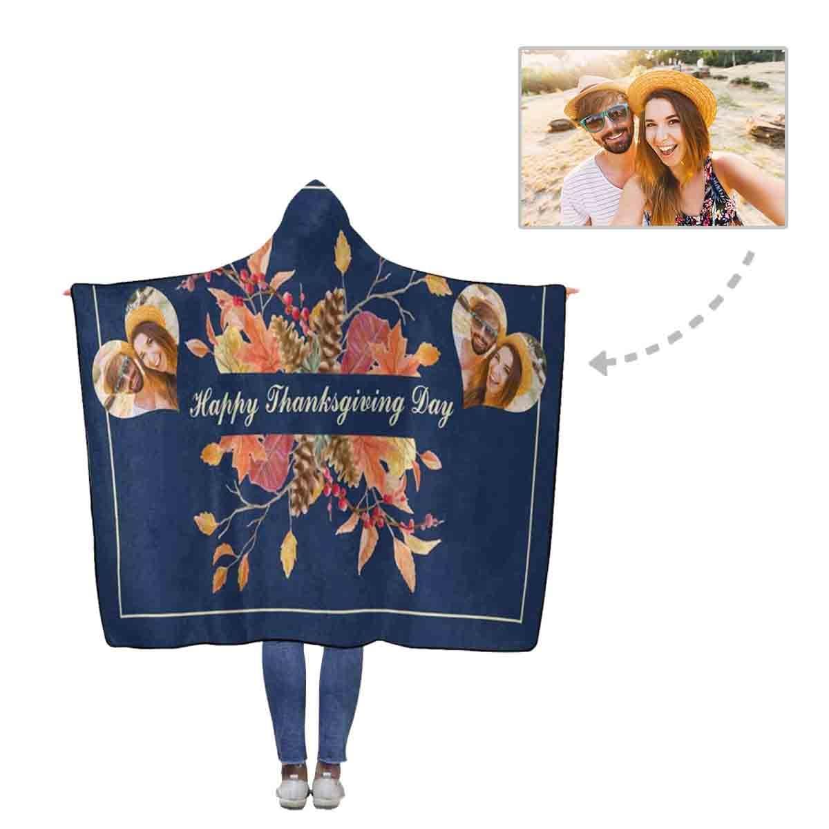 Custom Photo Love Flower Flannel Hooded Blanket