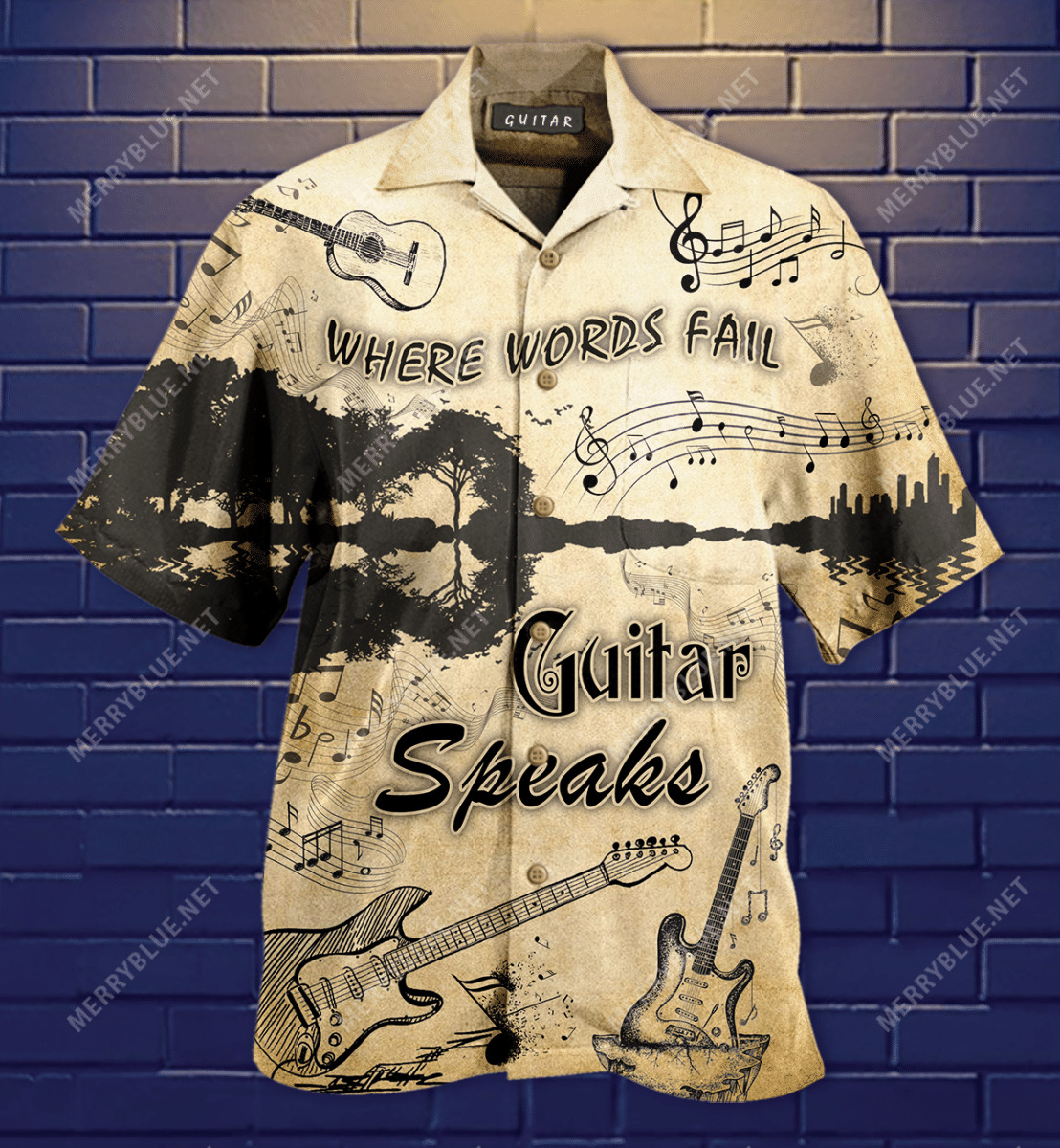 Where Words Fail, Guitar Speaks Guitar Lake Hawaiian Shirt