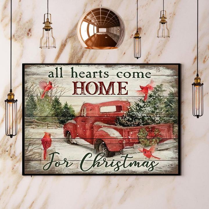 Cardinal All Hearts Come Home For Christmas Gift For Family Home Decor Matte Canvas Canvas Prints