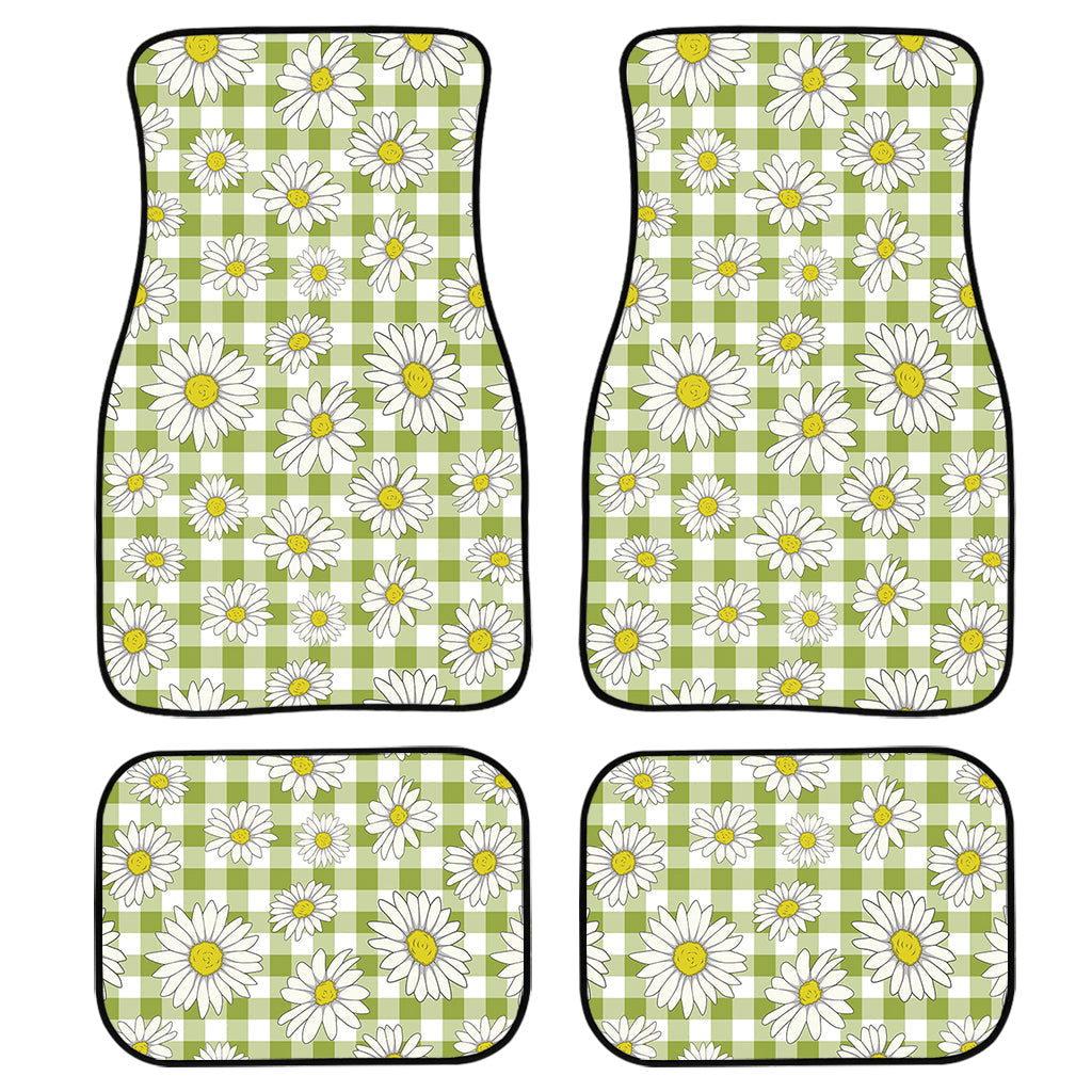 Green Tartan Daisy Pattern Print Front And Back Car Floor Mats, Front Car Mat