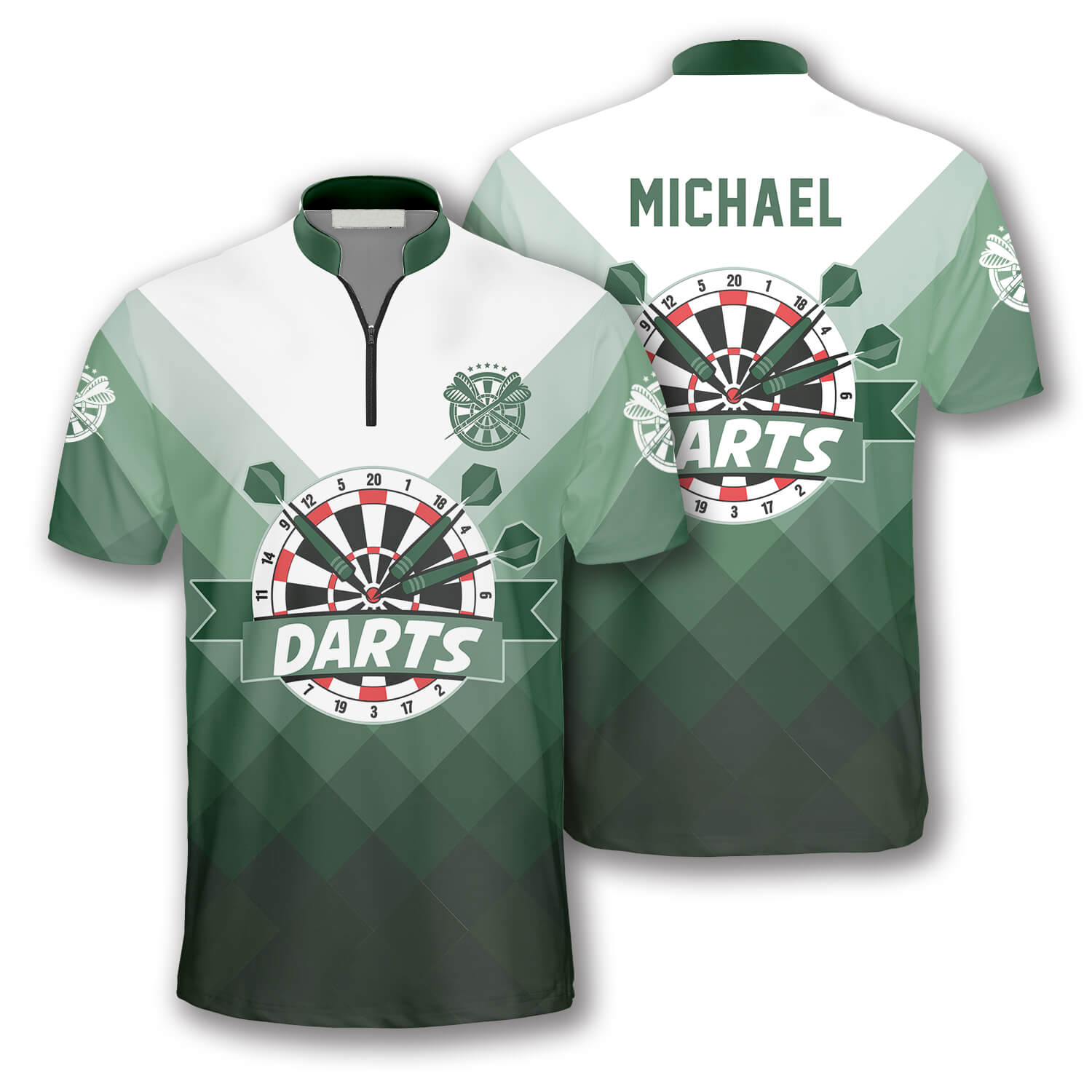 Personalized Name Gradient Green Custom Darts Jerseys For Men, 3D All Over Print Shirt For Dart Player