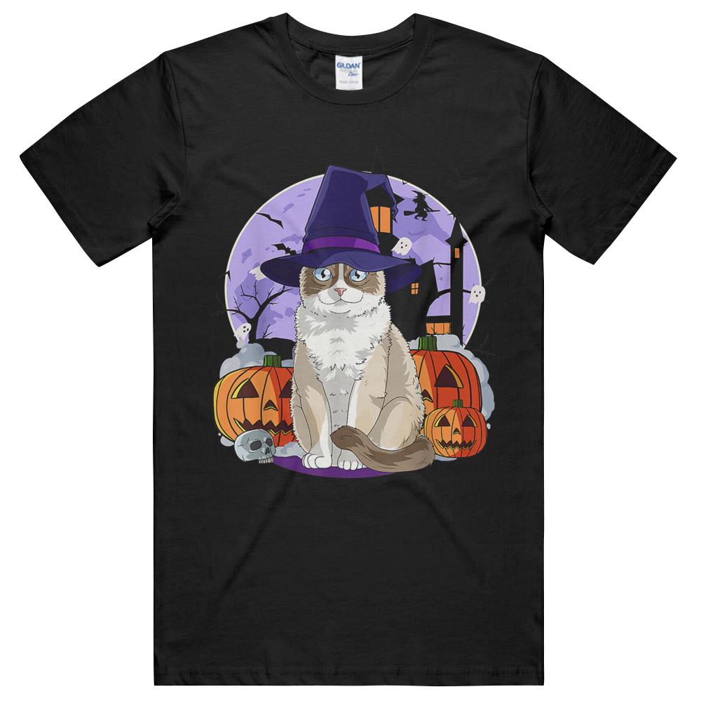 Snowshoe Cat Cute Halloween Witch Pumpkin T-Shirt