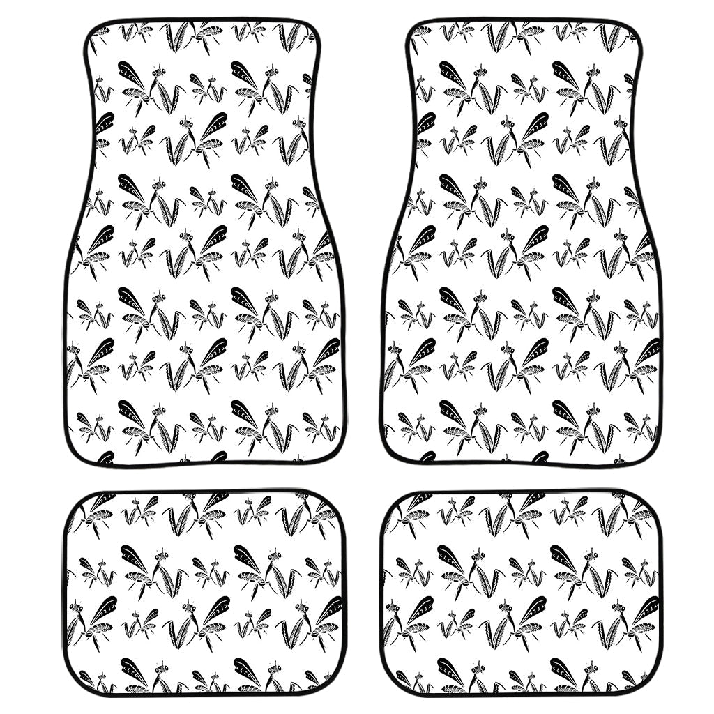 White And Black Mantis Pattern Print Front And Back Car Floor Mats, Front Car Mat