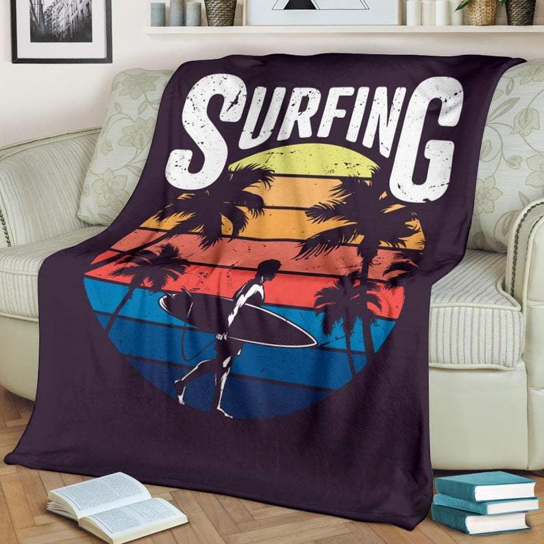 Surfing Fleece Blanket Gifts For Him Her Birthday Gift Home Decor Bedd Fleece Blanket, Blanket Sofa Bed, 3D Blanket