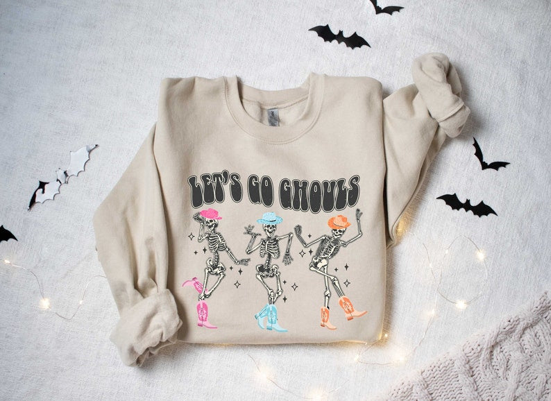 Lets Go Ghouls Sweatshirt, Vintage Halloween Crewneck Sweatshirt All Over Print Sweatshirt For Women Sweatshirt For Men