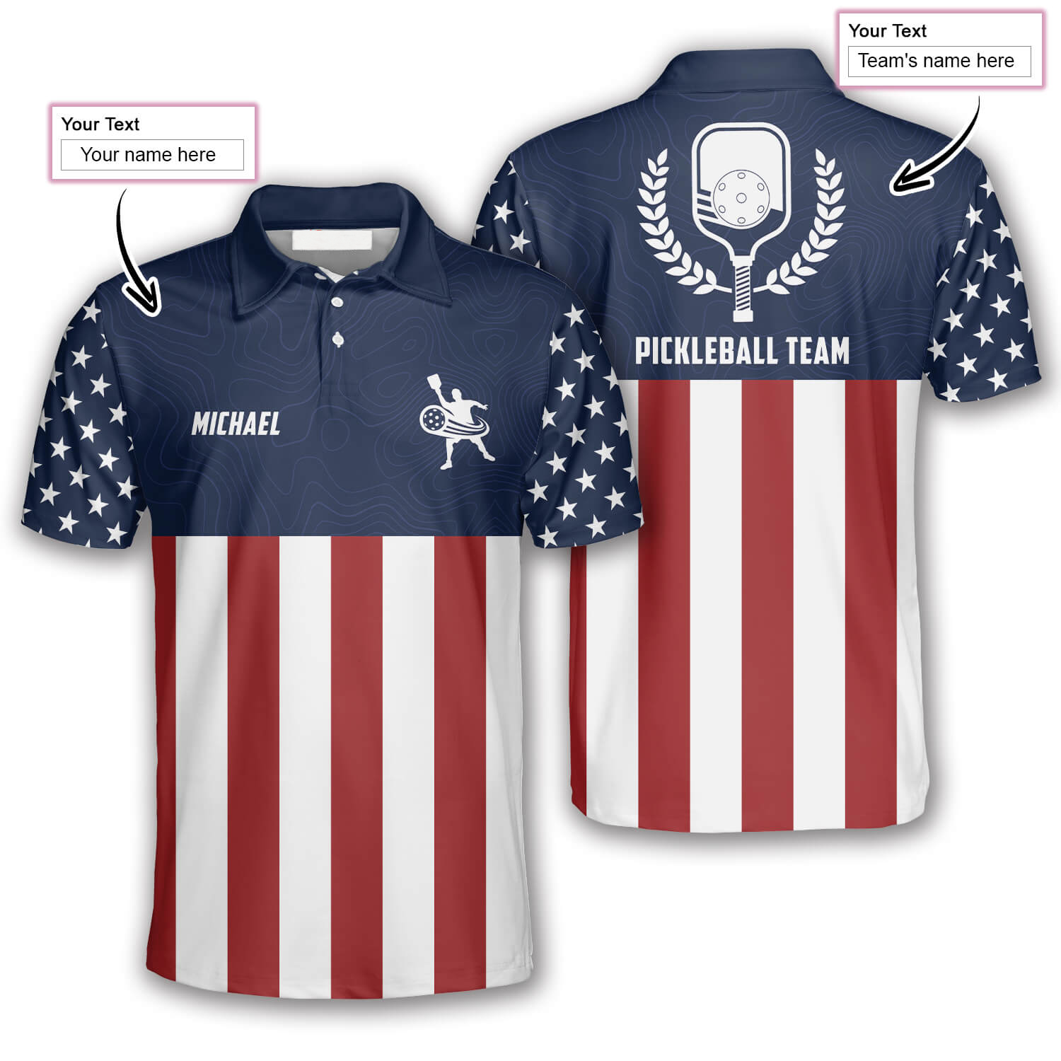 Emblem American Flag Navy Custom Pickleball Shirts For Men