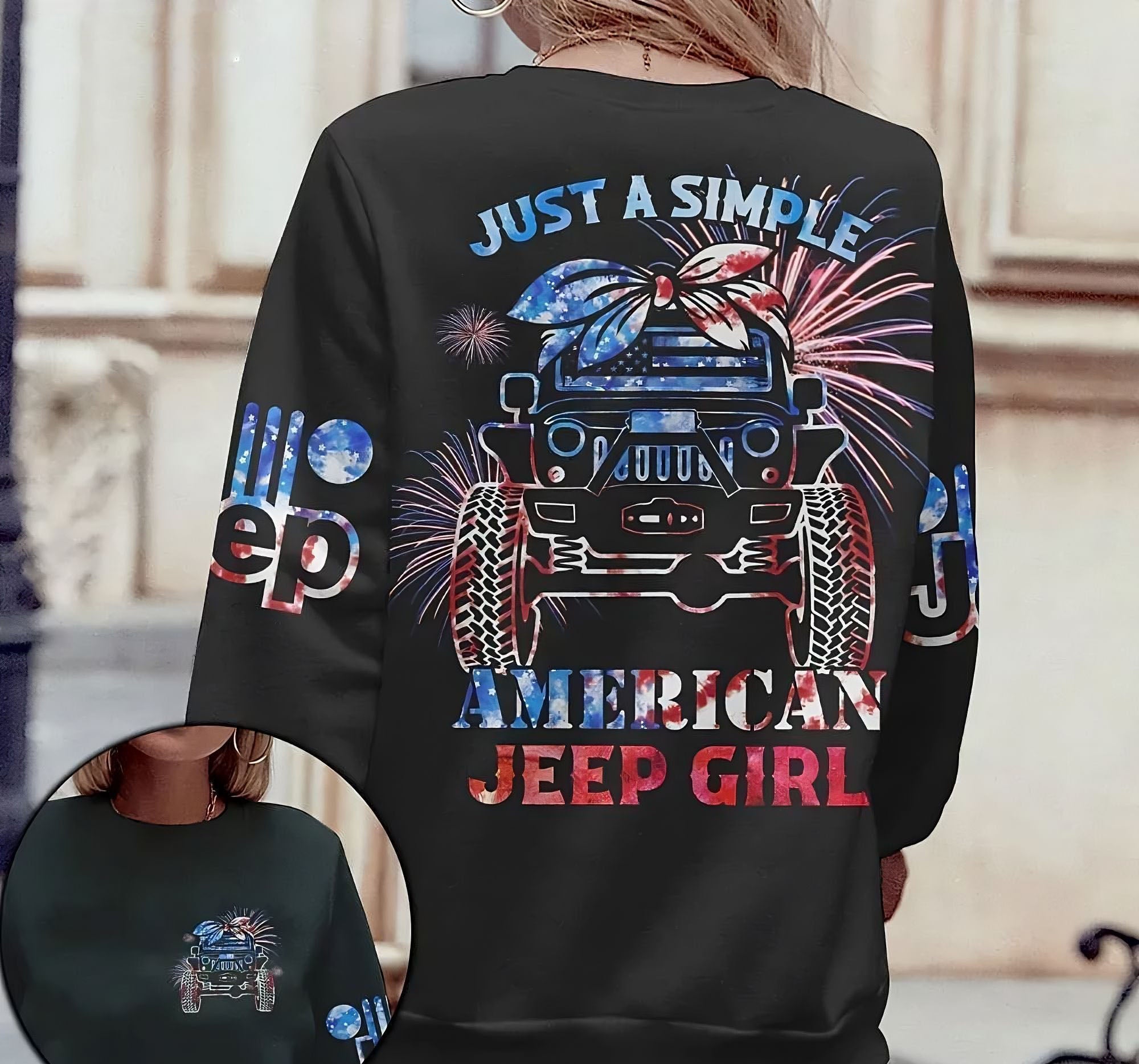 Just A Simple American Jeep Girl All Over Print Fireworks Sweatshirt