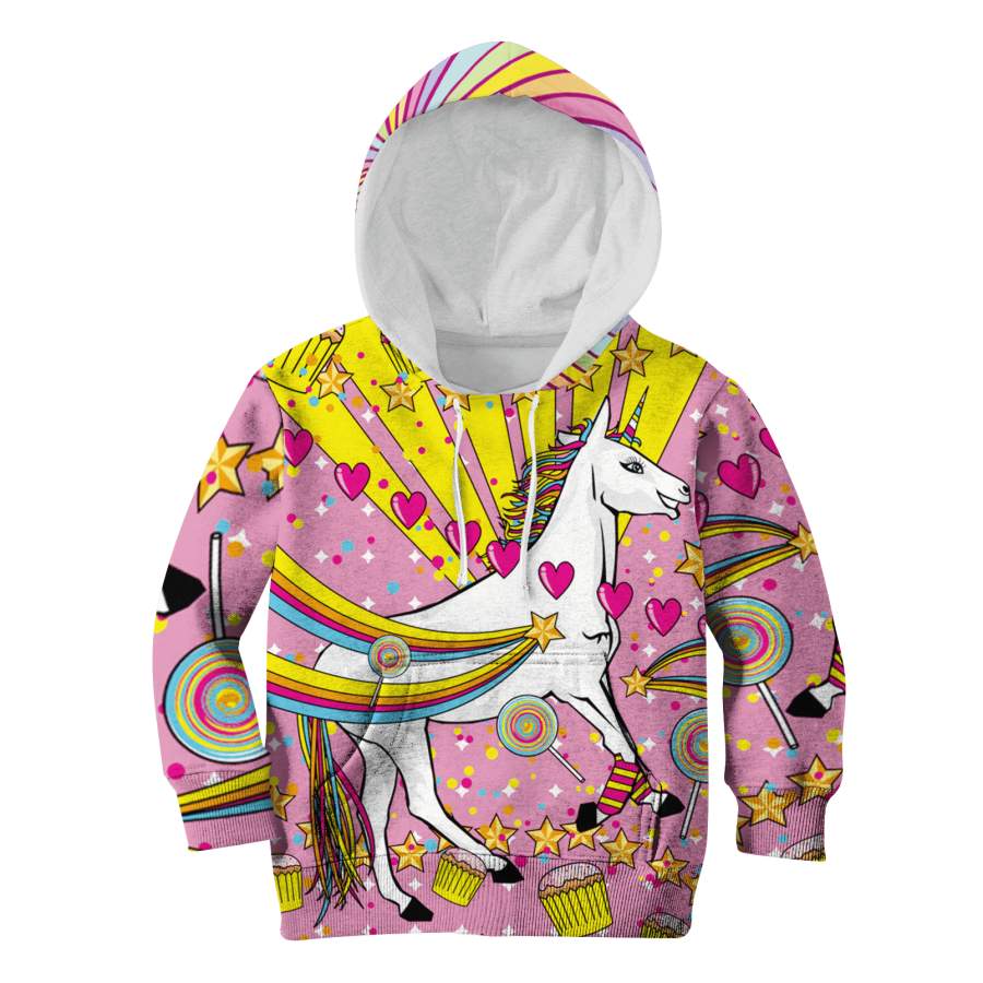 Unicorn with sweet heart Kid Custom Hoodies T-shirt Apparel