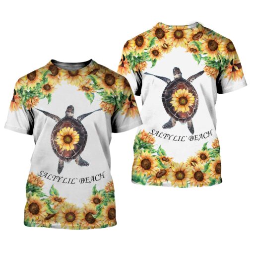 Sun Flower Turtle Salty Lil Beach 3D All Over Printed Shirts For Men And Women For Turtle Lovers, Gift For Men Gift For Women Gift For Turtle Lover Friend 3D Shirts