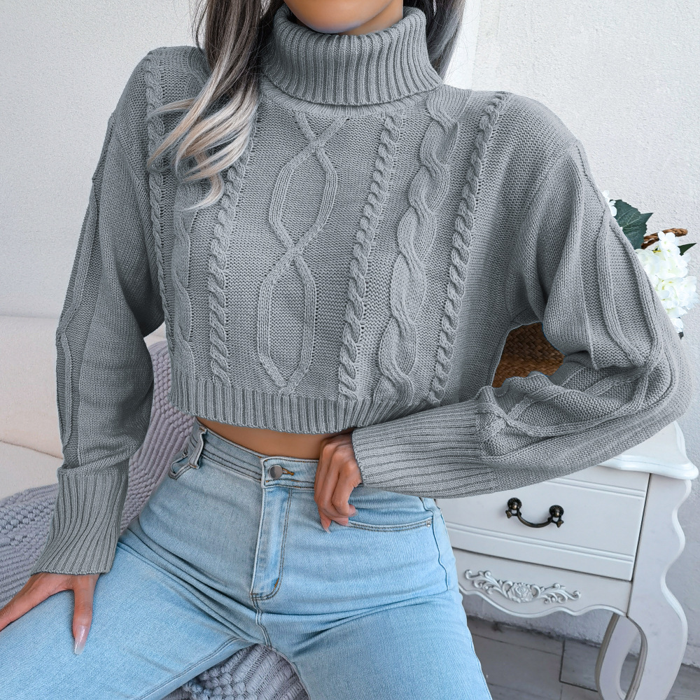 Women Turtleneck Sweaters Autumn Winter Long Lantern Sleeve Knitted Cropped Tops BJS-1199 alx