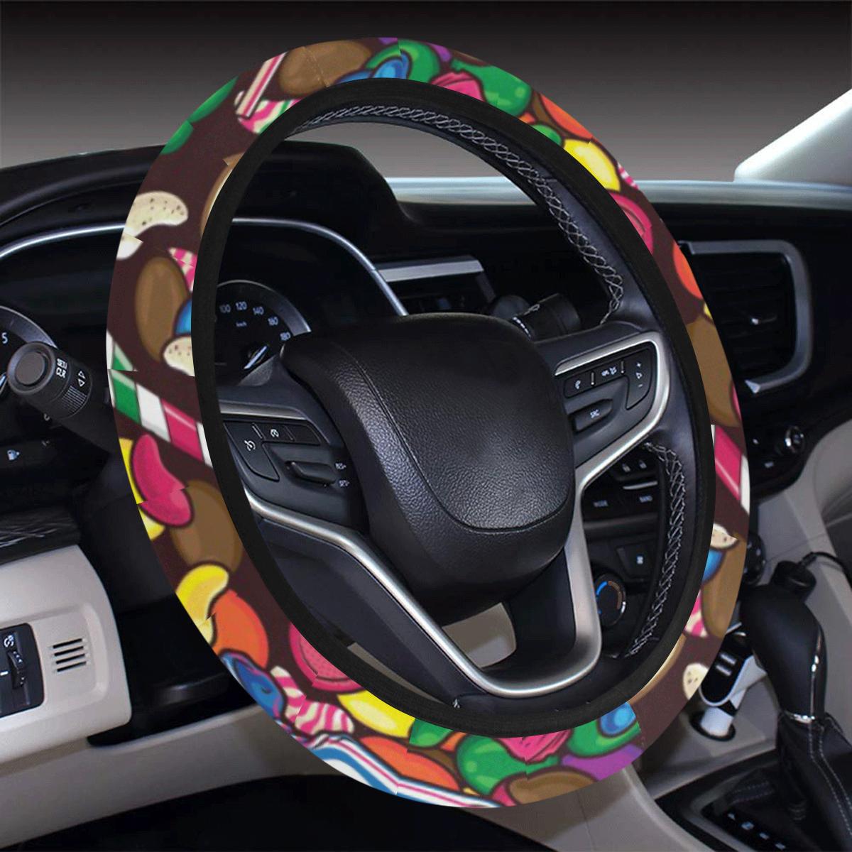 Candy Pattern Print Design Ca02 Steering Wheel Cover With Elastic Edge